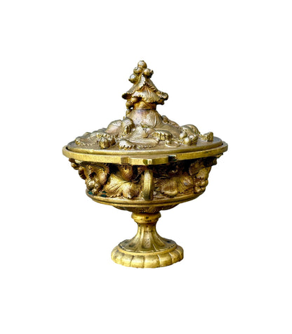 19th Bronze Cassolette Covered Dish – Fruit & Flower Motif