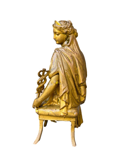 Antique French Statue, 19thC Gilded Spelter Allegory of Commerce, Prosperity Symbol