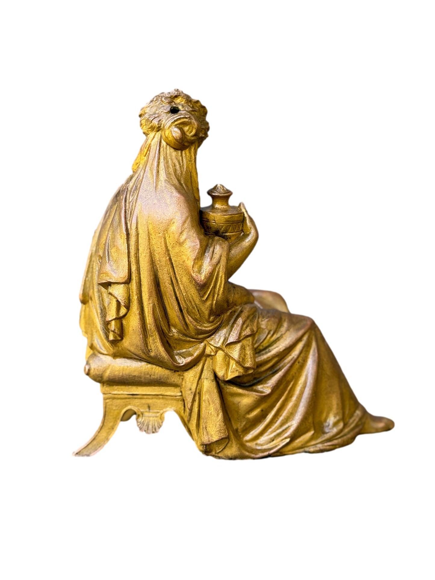 Antique French Statue, 19thC Gilded Spelter Allegory of Commerce, Prosperity Symbol