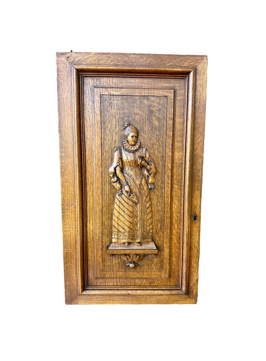 Antique French door in solid oak with authentic patina