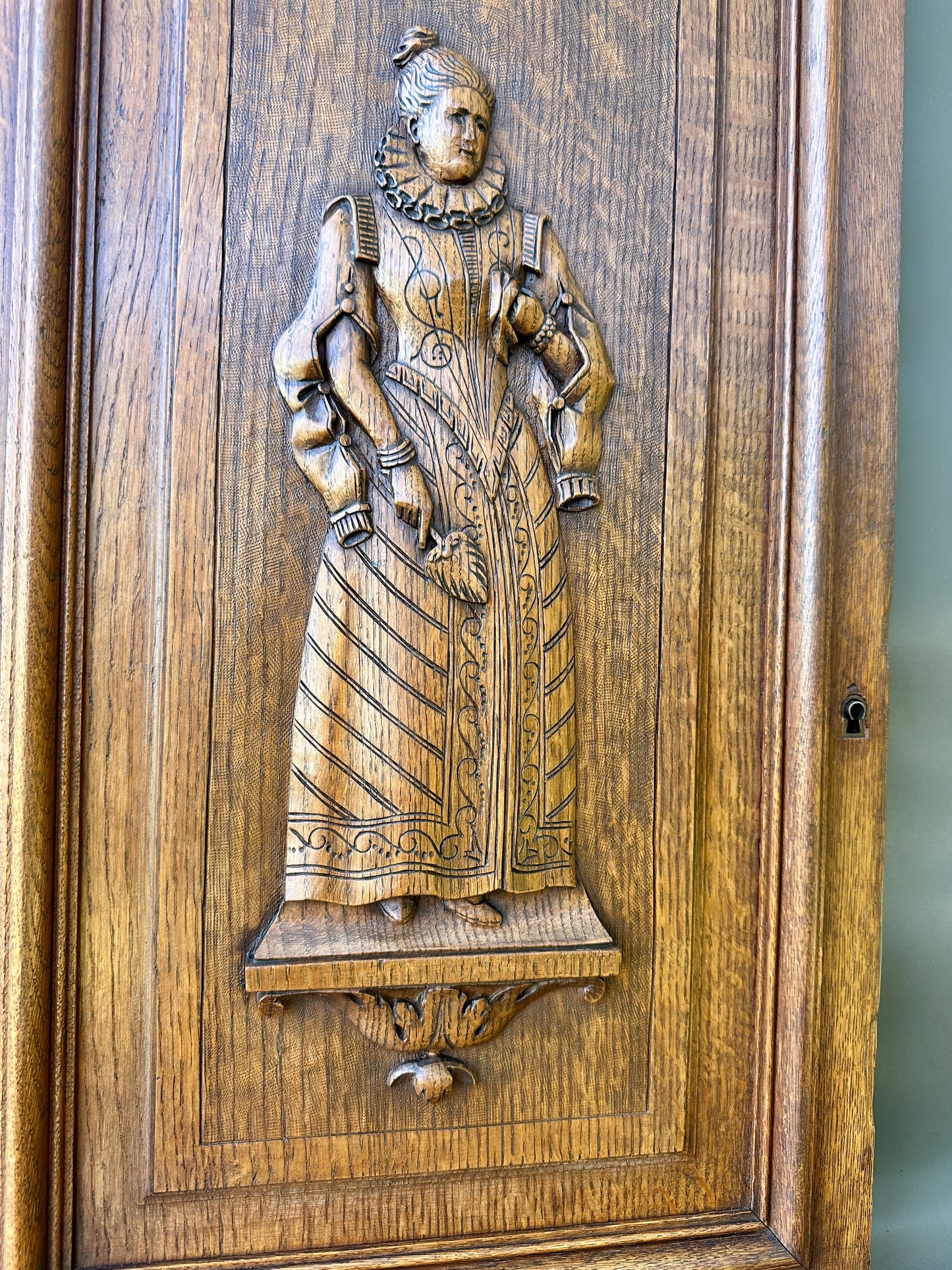 French antique carved oak wood door