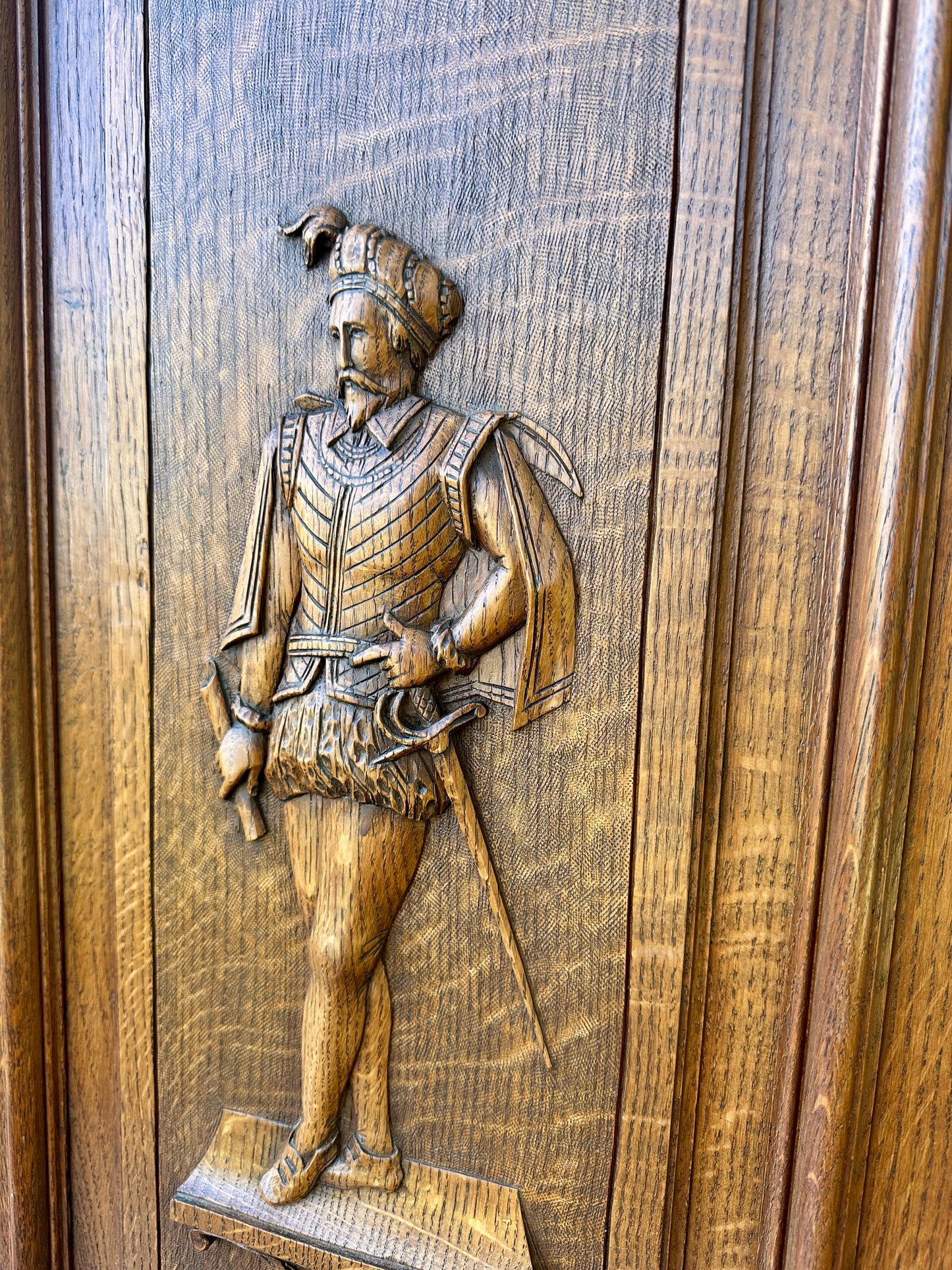 French antique carved oak wood door
