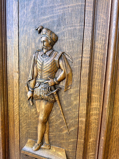 French antique carved oak wood door