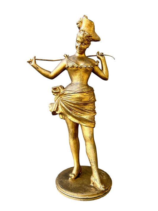 Large antique French sculpture in spelter depicting a classical figure