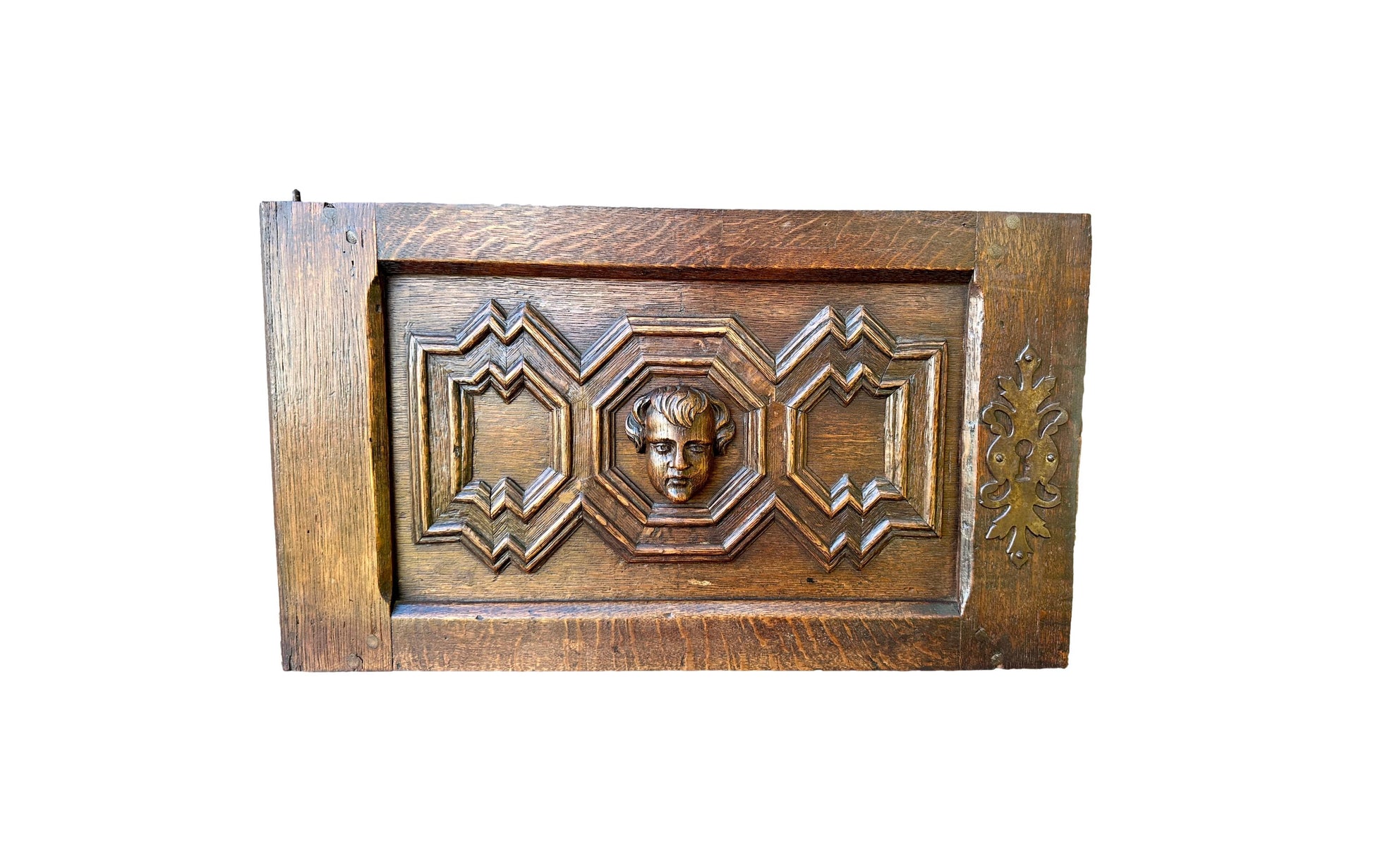 French antique oak door with weathered patina and original hardware