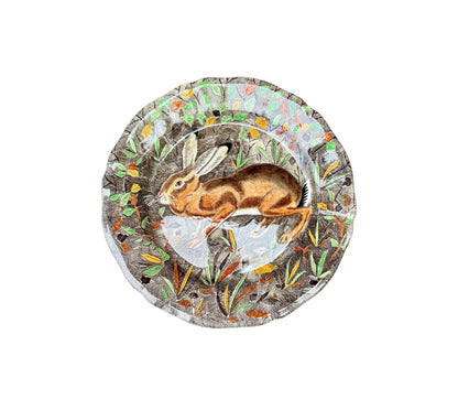 Vintage Gien Rambouillet plate with hand-painted rabbit in woodland scene – French faience collectible