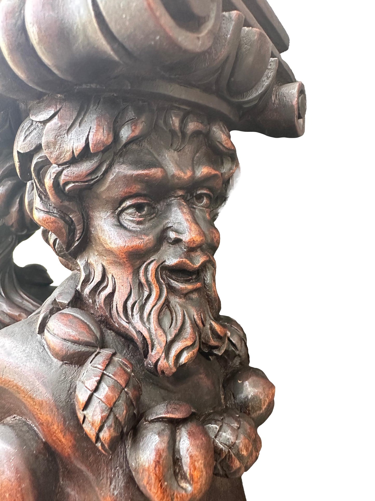 RARE French Antique Pair of Carved Walnut Pilasters, Caryatid and Atlante, Late 19th Century