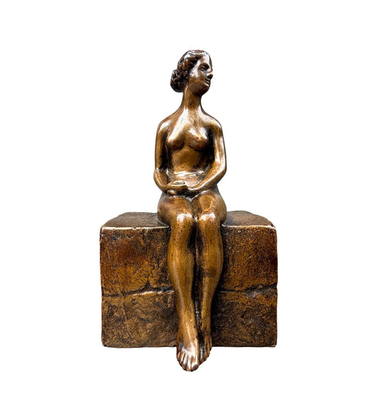 Bronze sculpture of a seated nude woman by Ary Bitter, Art Deco style with warm medal patina, signed on the back