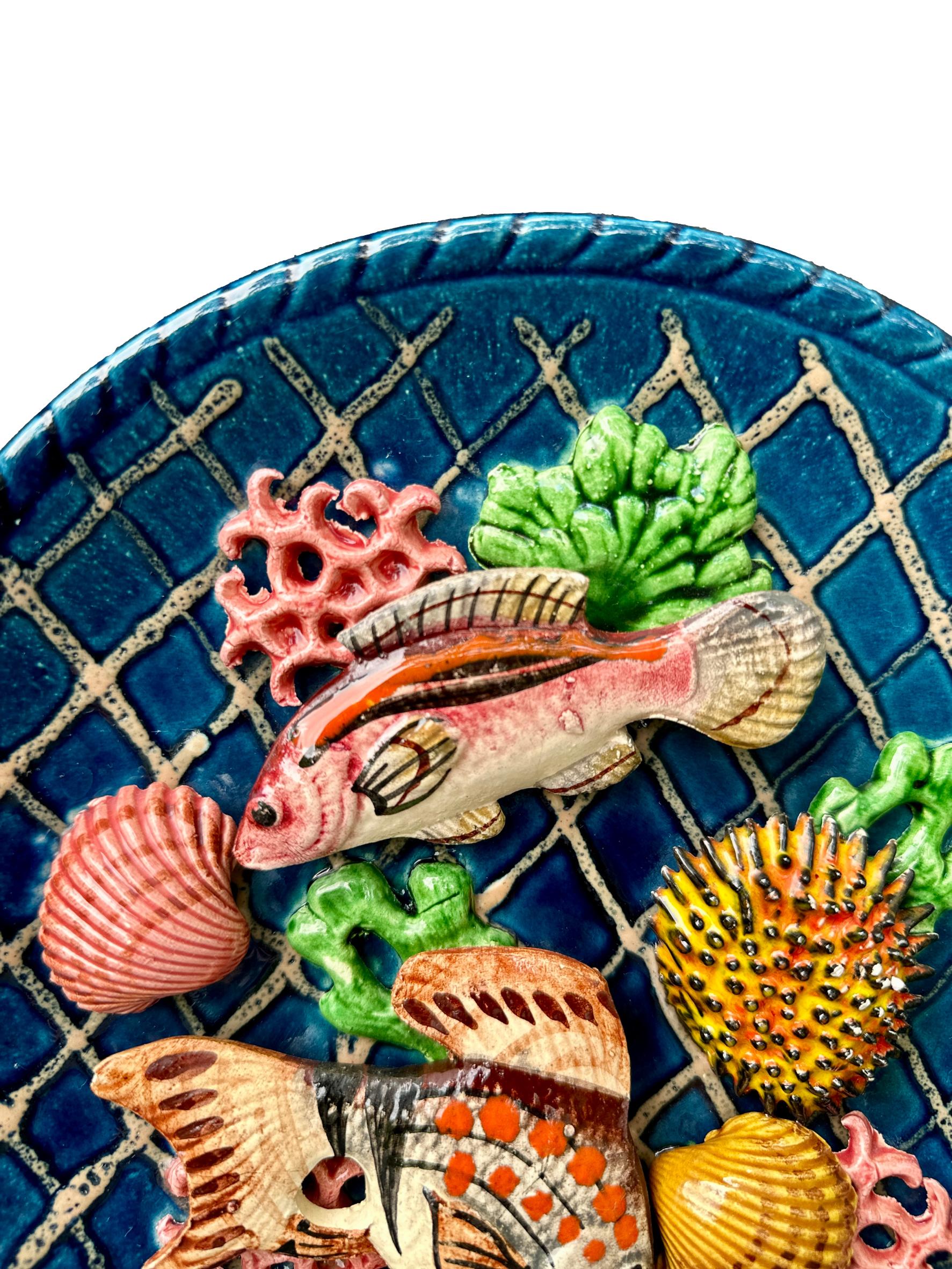 Vintage Palissy Majolica Trompe l'oeil Wall Plate Fish