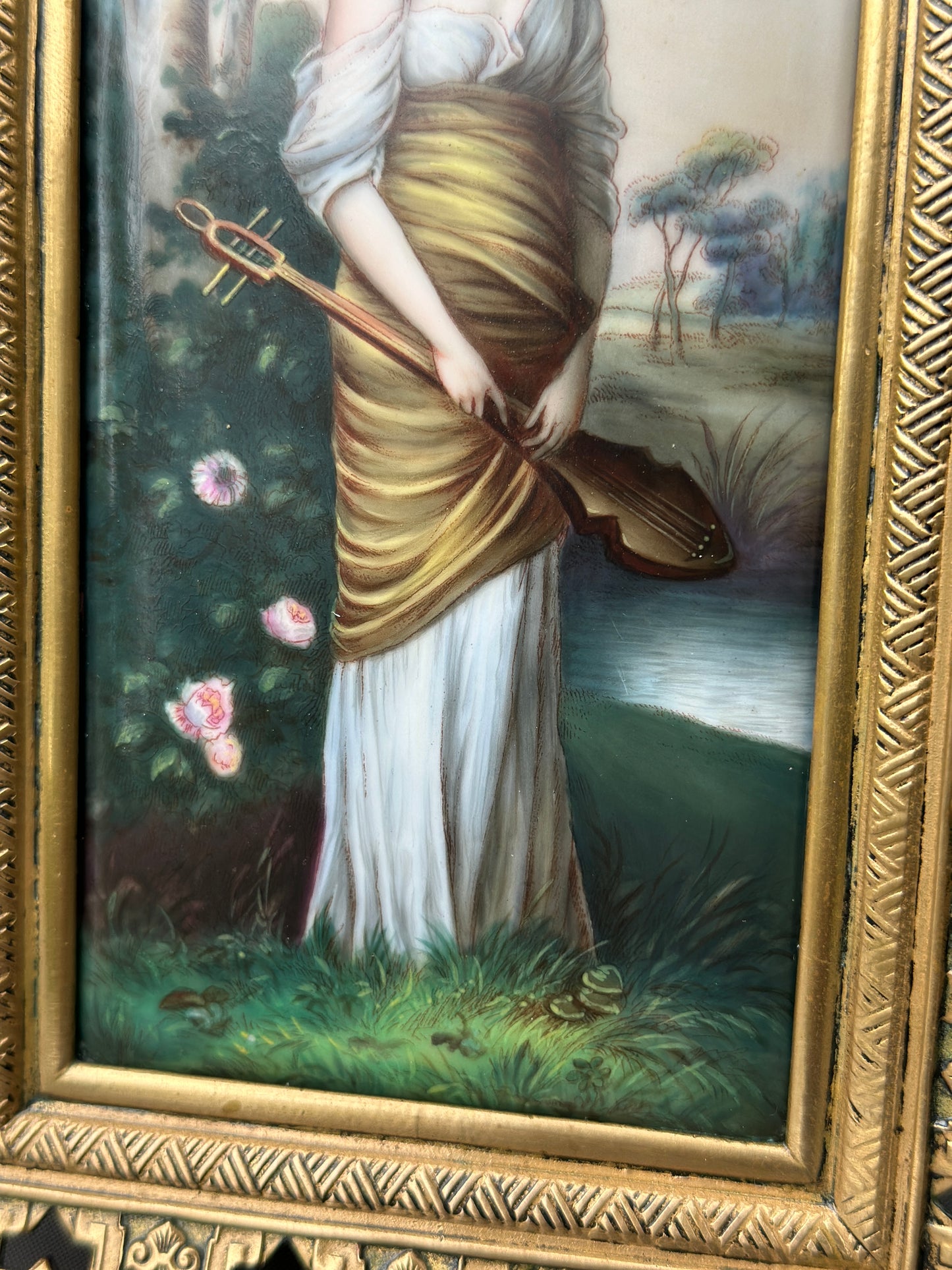 Antique 1900 Porcelain Plaque Painting