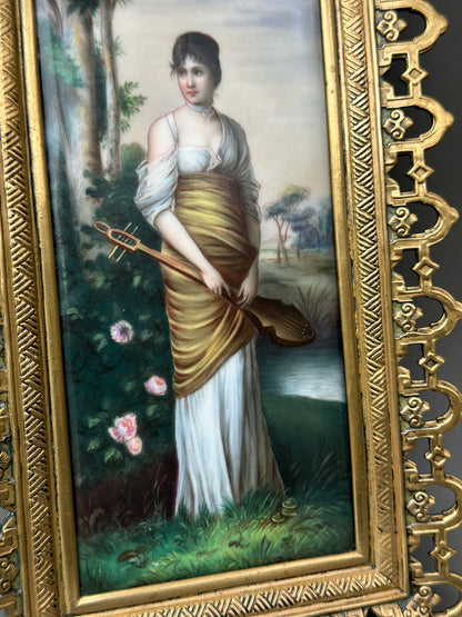 Antique 1900 Porcelain Plaque Painting