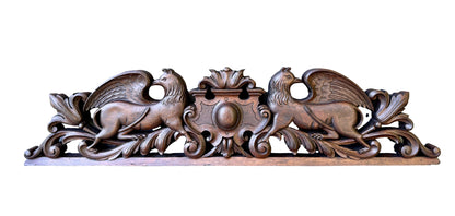 19th Century Carved Oak Pediment with Griffins – French Gothic Antique