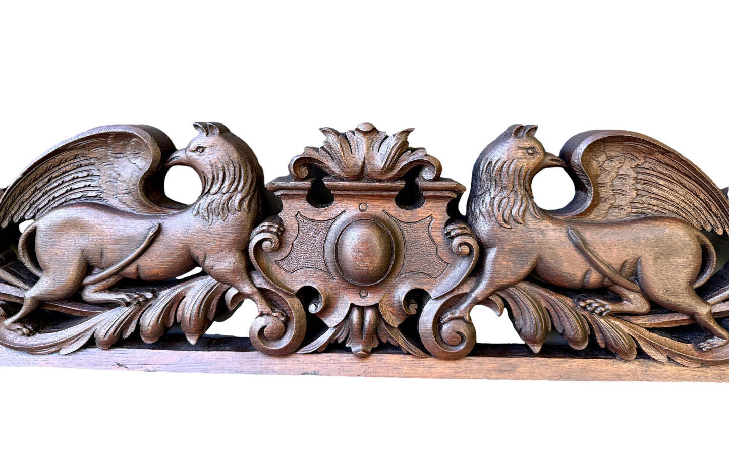19th Century Carved Oak Pediment with Griffins – French Gothic Antique