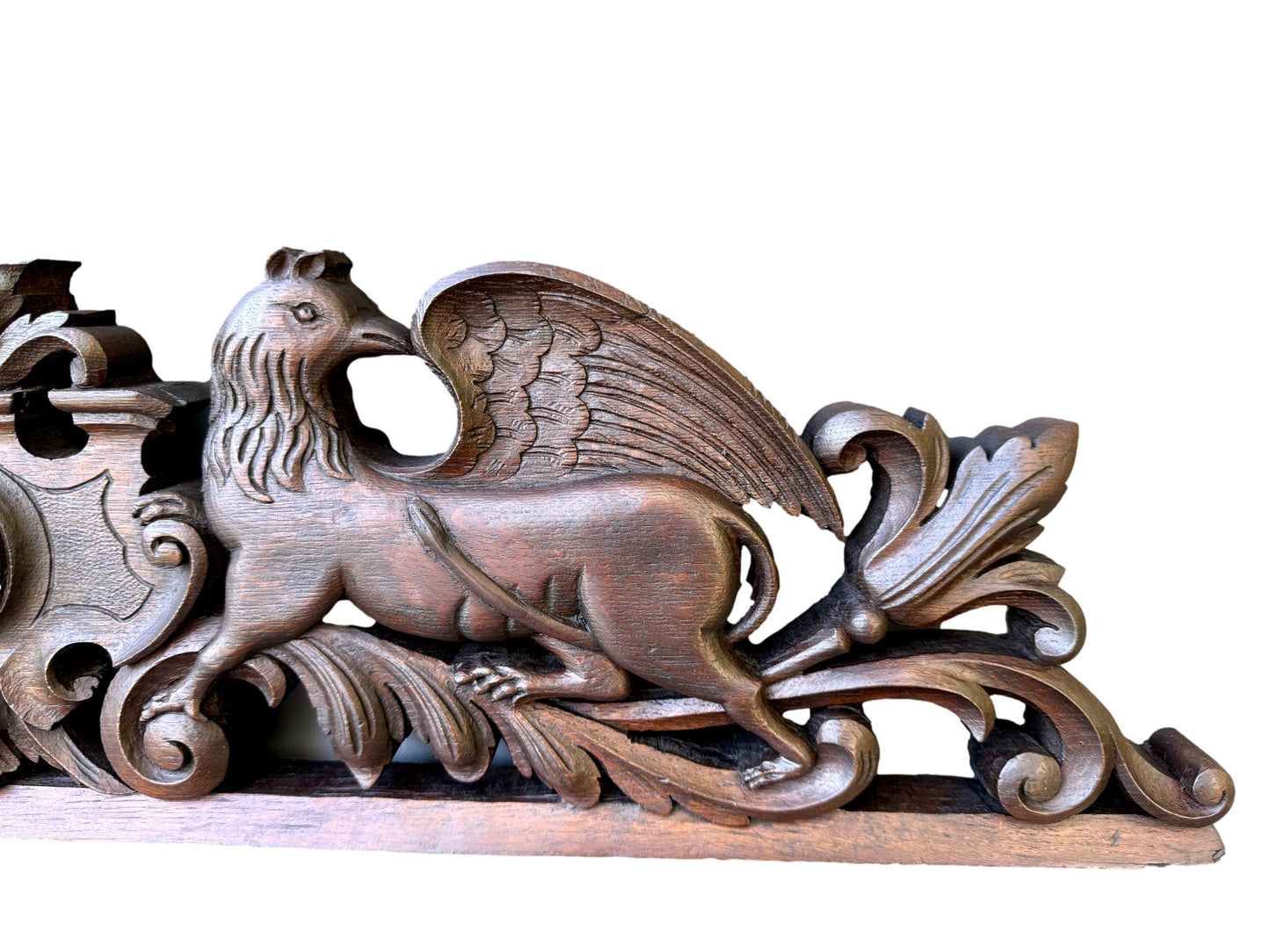 19th Century Carved Oak Pediment with Griffins – French Gothic Antique