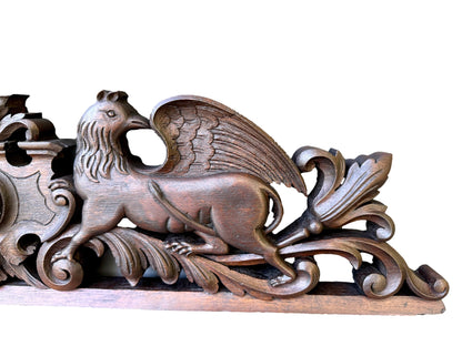 19th Century Carved Oak Pediment with Griffins – French Gothic Antique