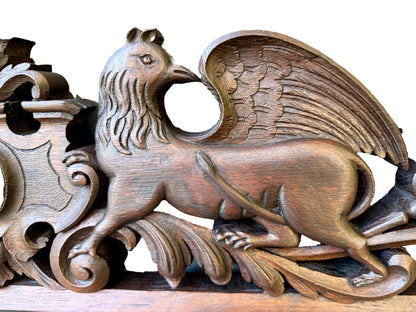 19th Century Carved Oak Pediment with Griffins – French Gothic Antique