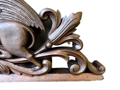 19th Century Carved Oak Pediment with Griffins – French Gothic Antique