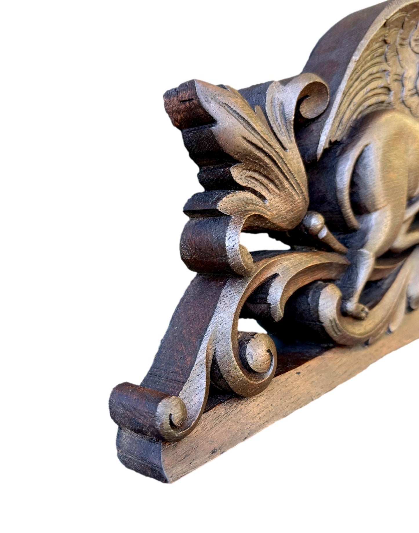 19th Century Carved Oak Pediment with Griffins – French Gothic Antique