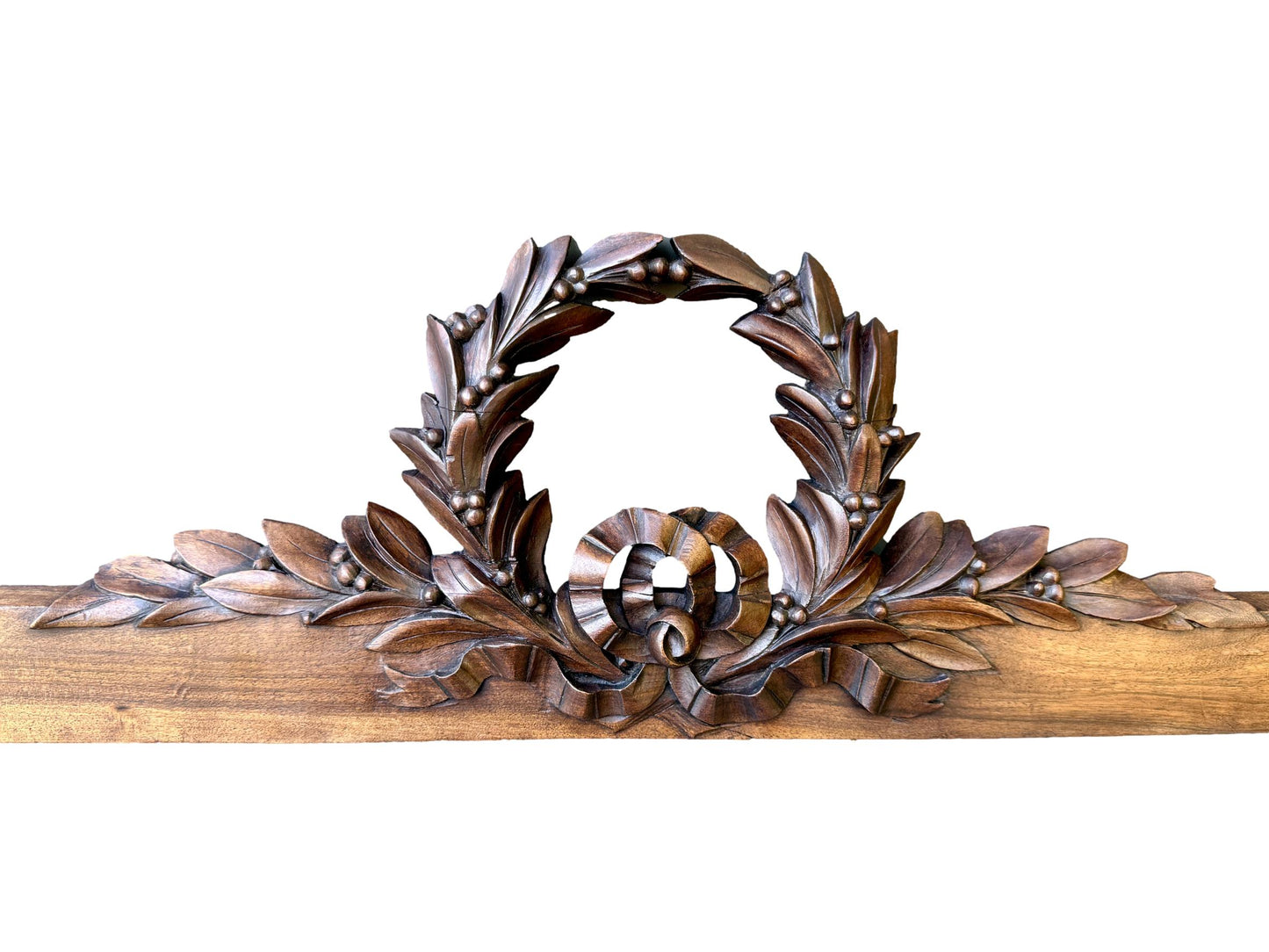 19th Century Carved Walnut Pediment – Louis XVI Laurel Wreath French Antique