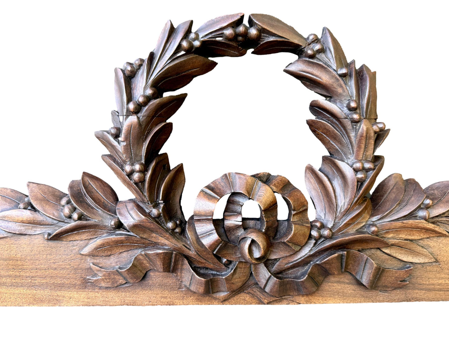 19th Century Carved Walnut Pediment – Louis XVI Laurel Wreath French Antique