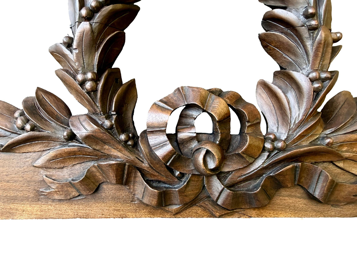 19th Century Carved Walnut Pediment – Louis XVI Laurel Wreath French Antique
