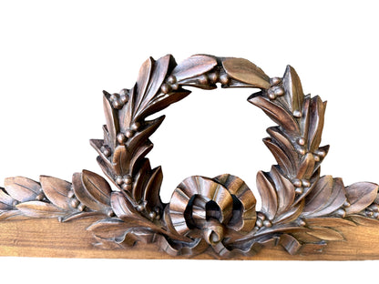 19th Century Carved Walnut Pediment – Louis XVI Laurel Wreath French Antique