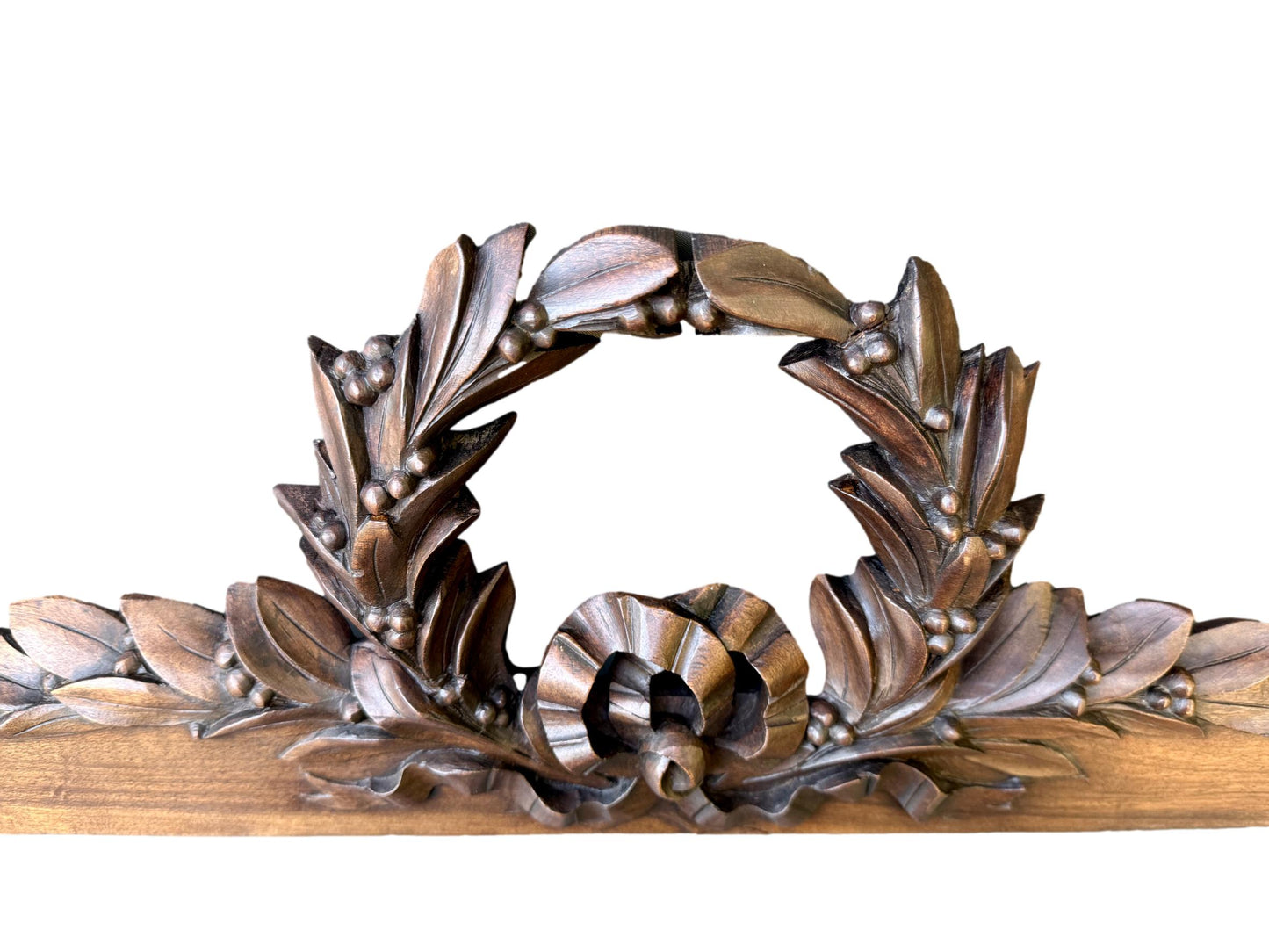 19th Century Carved Walnut Pediment – Louis XVI Laurel Wreath French Antique