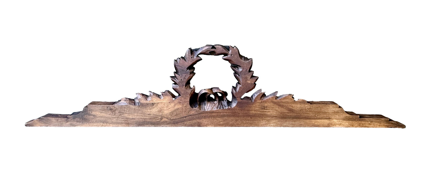 19th Century Carved Walnut Pediment – Louis XVI Laurel Wreath French Antique