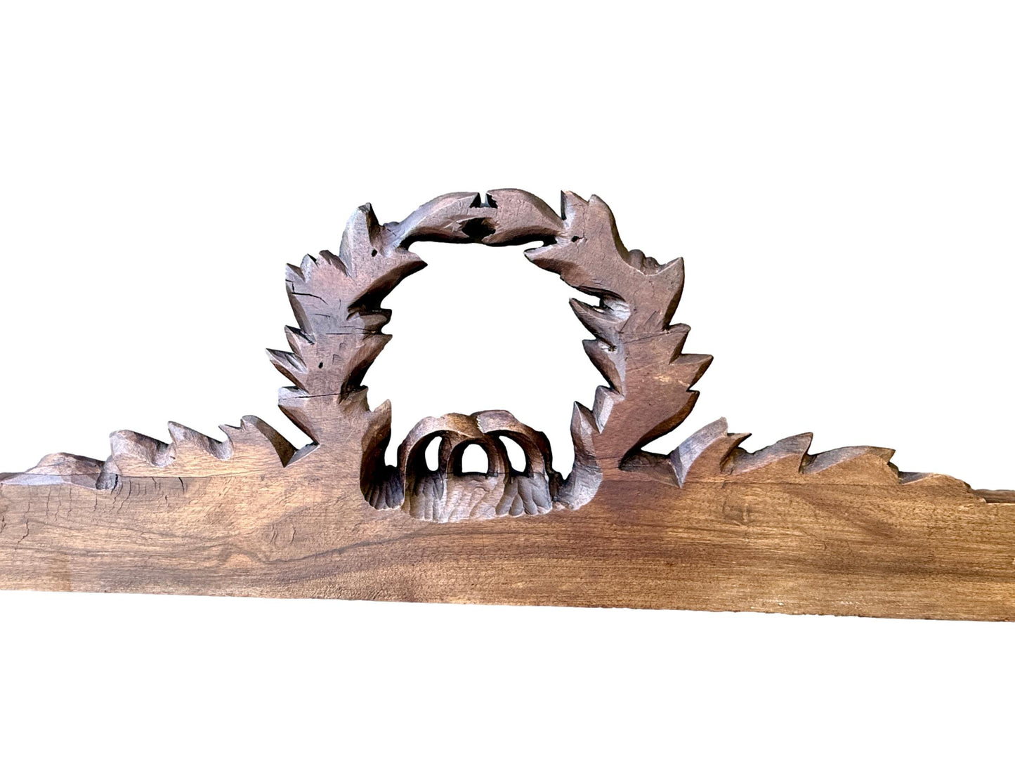 19th Century Carved Walnut Pediment – Louis XVI Laurel Wreath French Antique