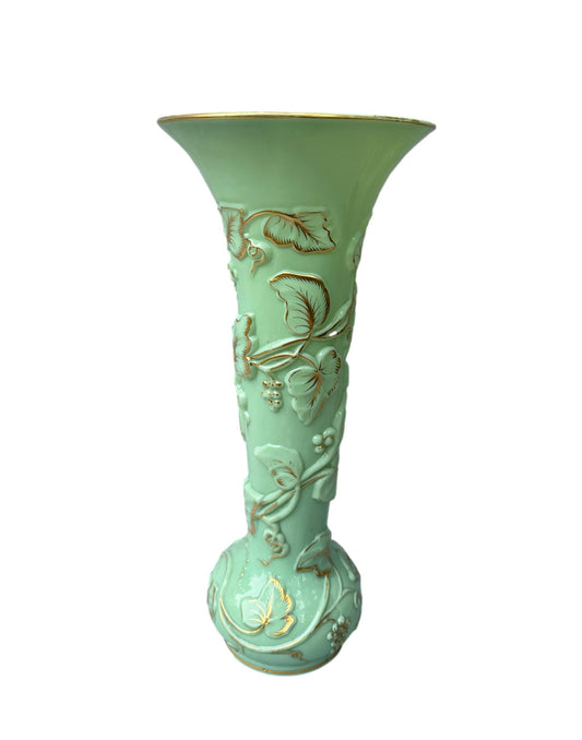 Grand Baccarat XXL Opaline Vase 1865 | Green & Gold Grape Decor