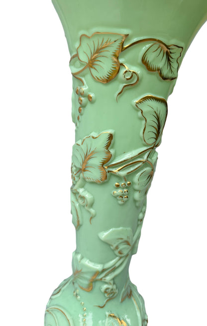 Grand Baccarat XXL Opaline Vase 1865 | Green & Gold Grape Decor