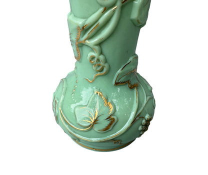 Grand Baccarat XXL Opaline Vase 1865 | Green & Gold Grape Decor