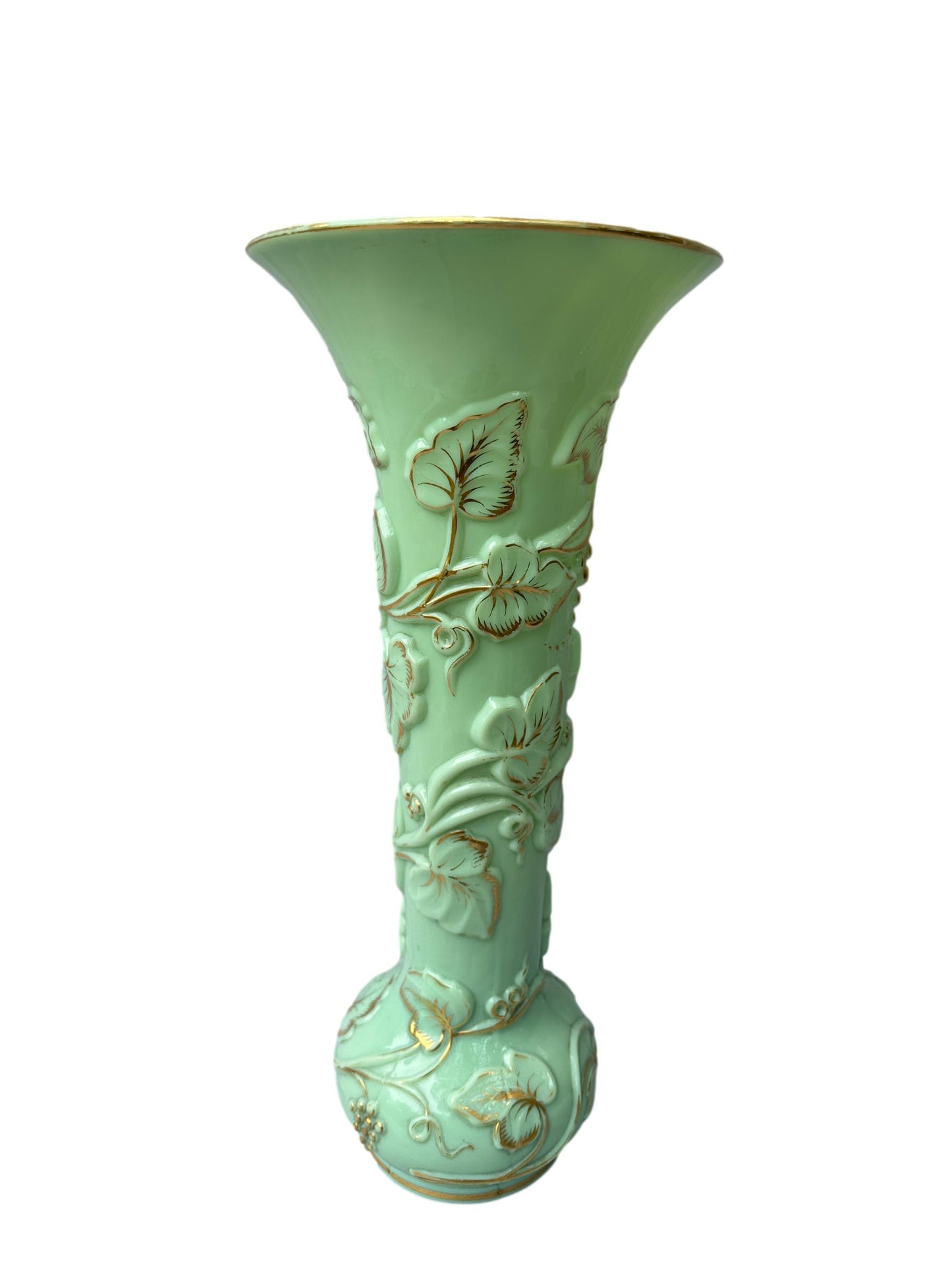 Grand Baccarat XXL Opaline Vase 1865 | Green & Gold Grape Decor