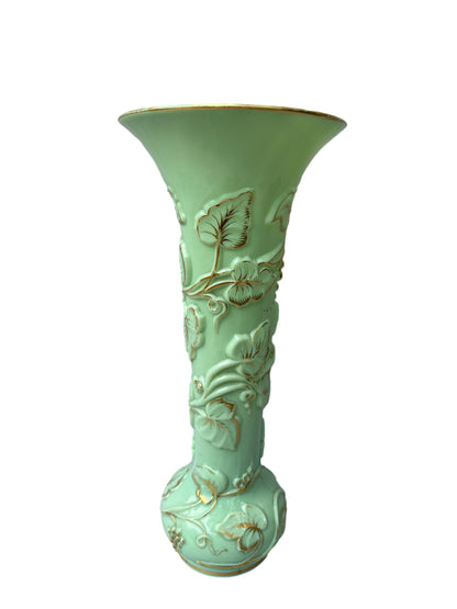 Grand Baccarat XXL Opaline Vase 1865 | Green & Gold Grape Decor