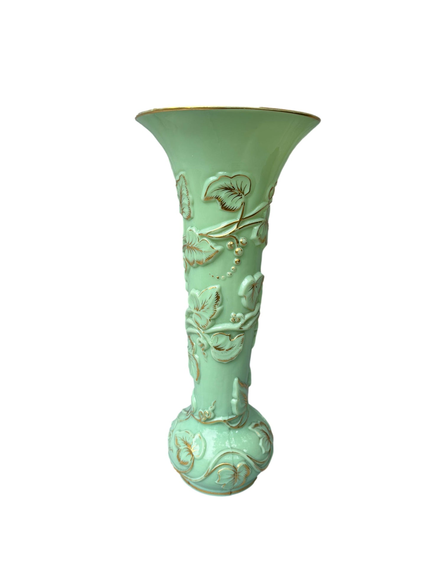 Grand Baccarat XXL Opaline Vase 1865 | Green & Gold Grape Decor