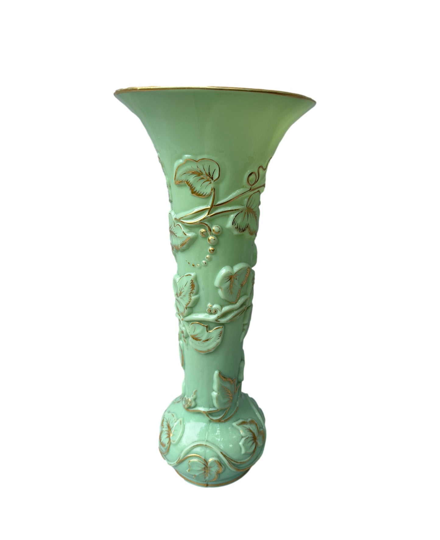 Grand Baccarat XXL Opaline Vase 1865 | Green & Gold Grape Decor