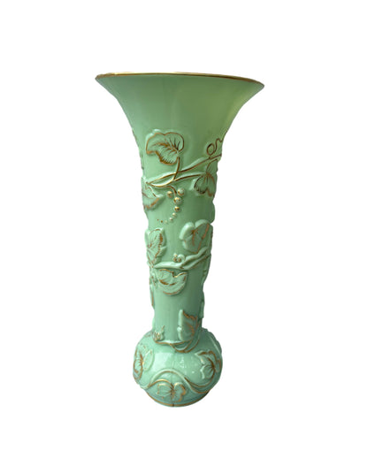 Grand Baccarat XXL Opaline Vase 1865 | Green & Gold Grape Decor