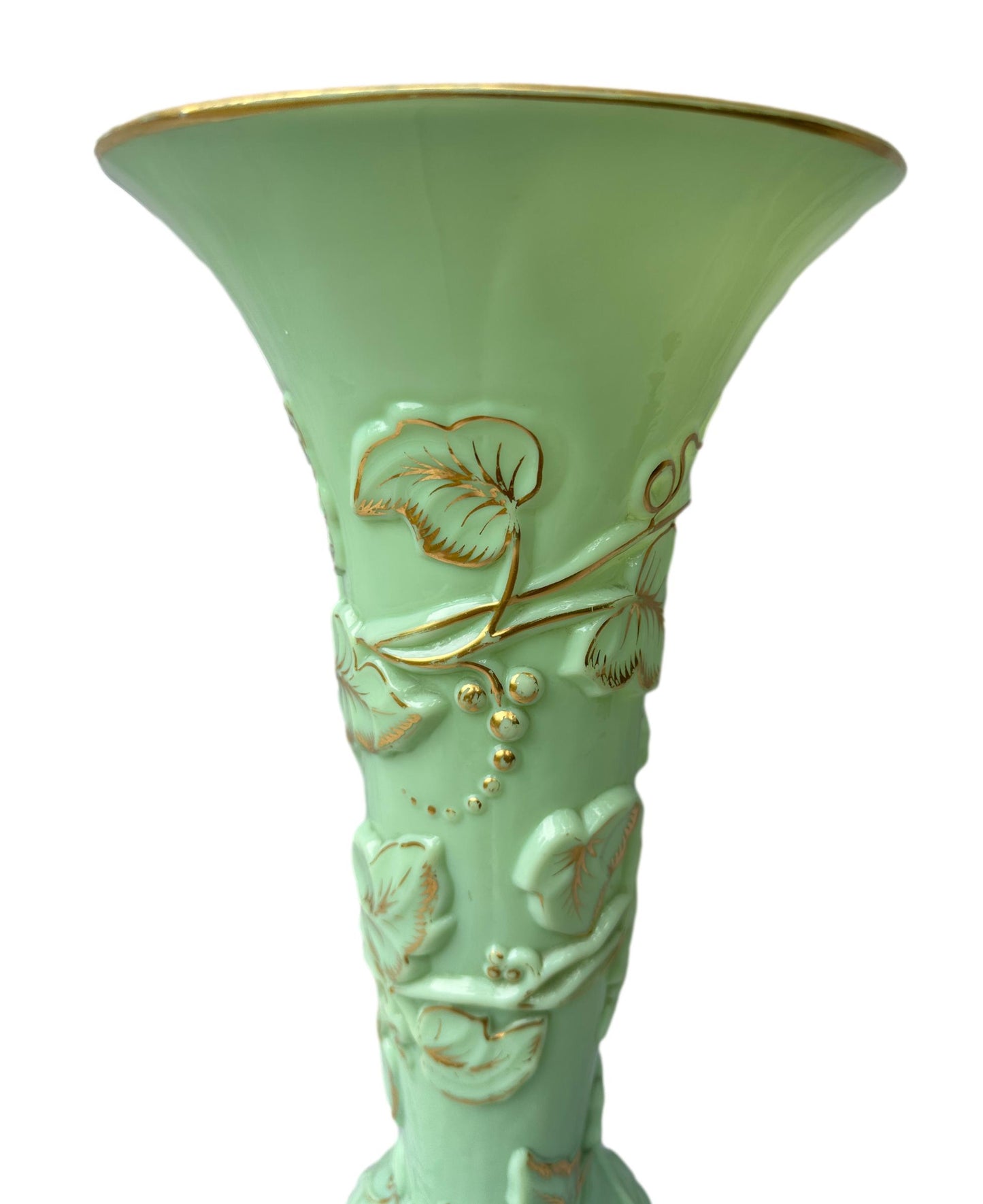 Grand Baccarat XXL Opaline Vase 1865 | Green & Gold Grape Decor