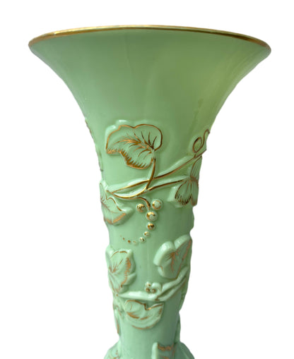 Grand Baccarat XXL Opaline Vase 1865 | Green & Gold Grape Decor