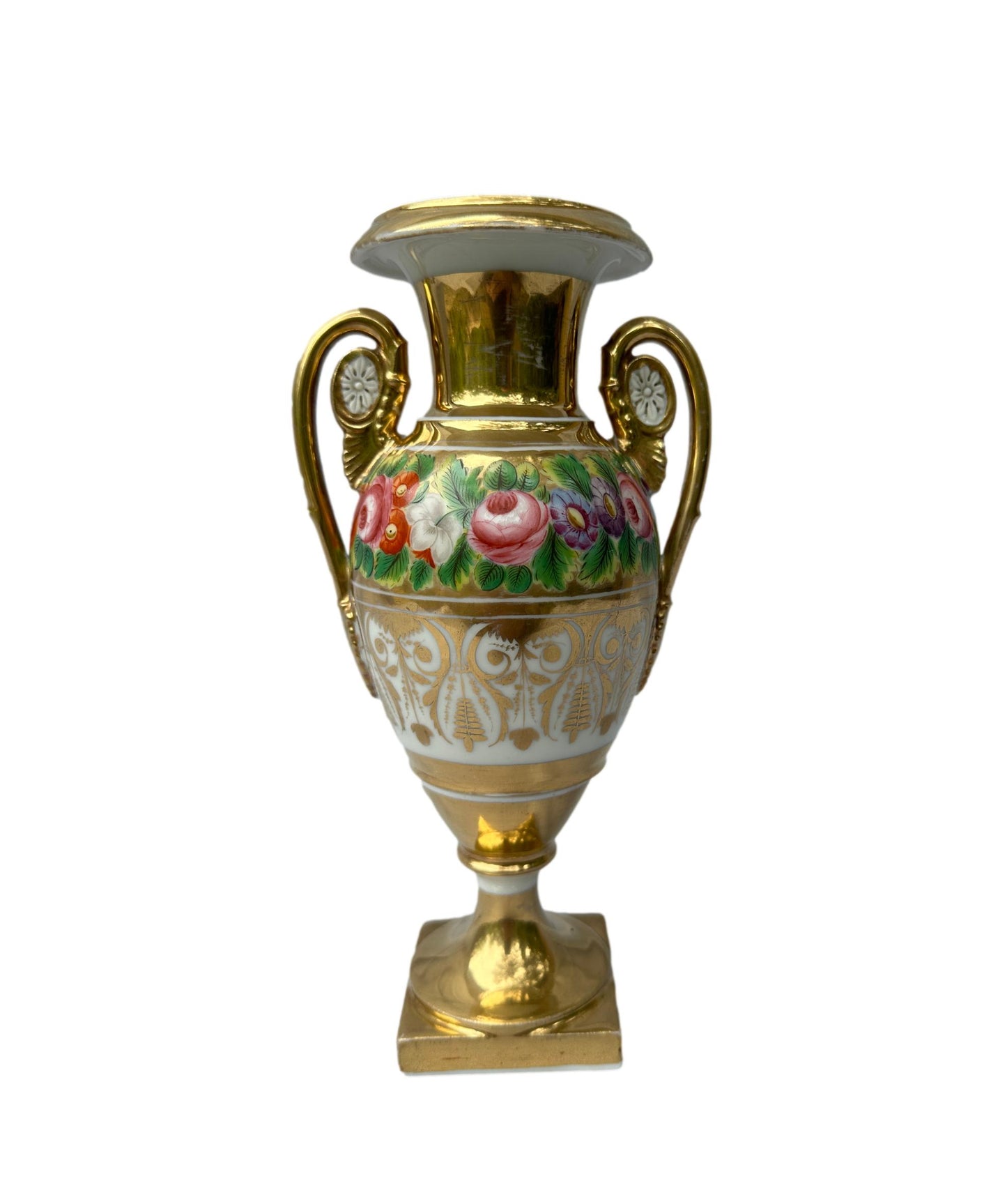 Antique 19th C. French Empire Paris Porcelain Vase - Hand-Painted Floral