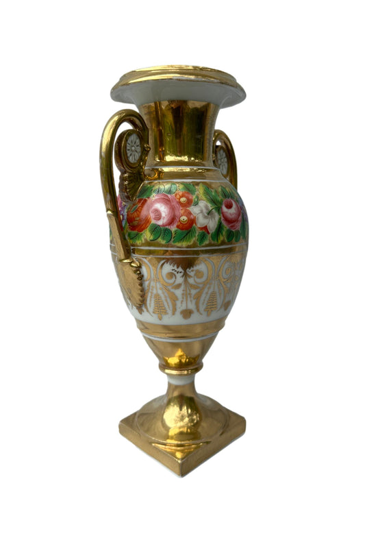 Antique 19th C. French Empire Paris Porcelain Vase - Hand-Painted Floral