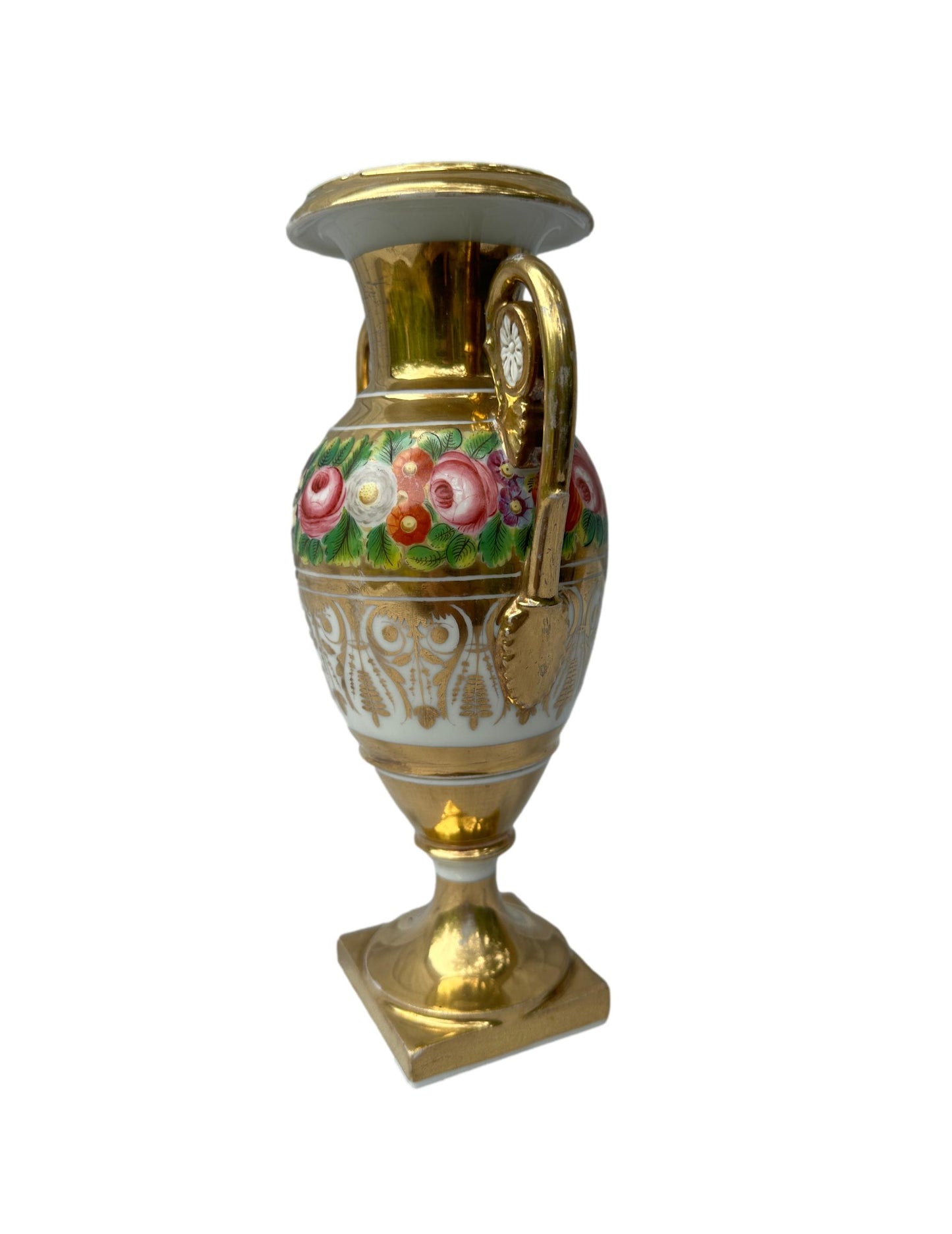 Antique 19th C. French Empire Paris Porcelain Vase - Hand-Painted Floral