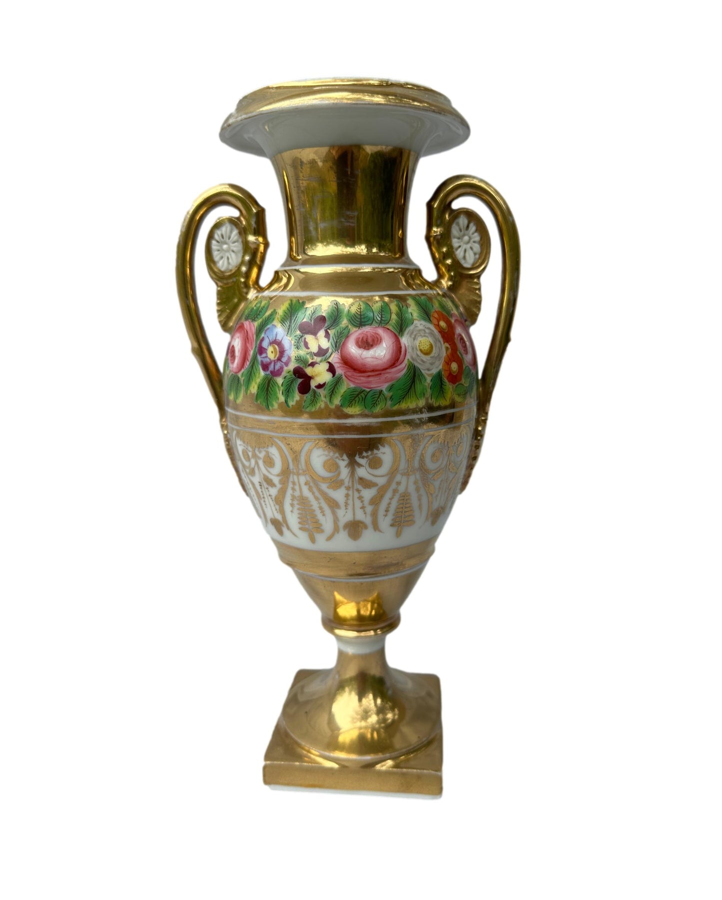 Antique 19th C. French Empire Paris Porcelain Vase - Hand-Painted Floral