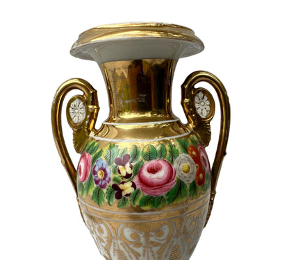 Antique 19th C. French Empire Paris Porcelain Vase - Hand-Painted Floral