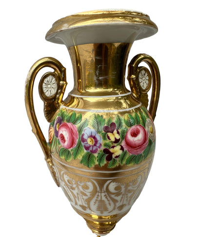 Antique 19th C. French Empire Paris Porcelain Vase - Hand-Painted Floral