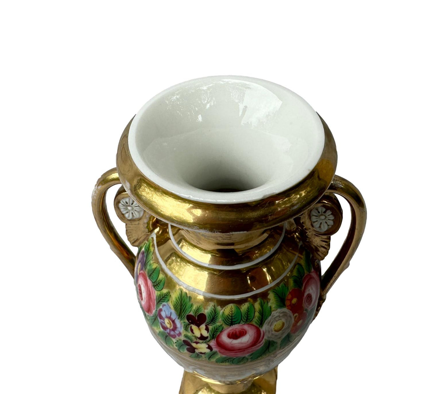 Antique 19th C. French Empire Paris Porcelain Vase - Hand-Painted Floral