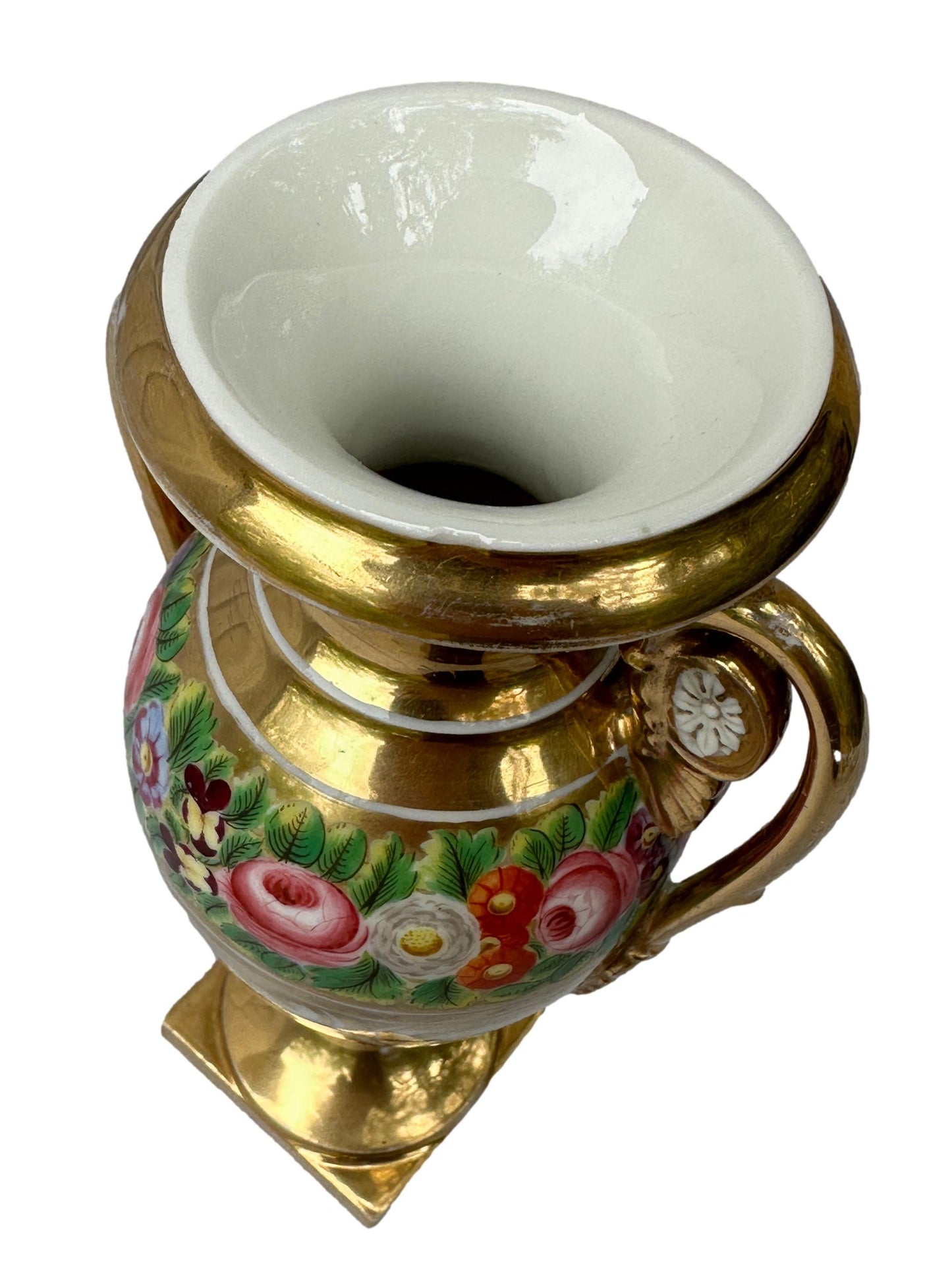Antique 19th C. French Empire Paris Porcelain Vase - Hand-Painted Floral