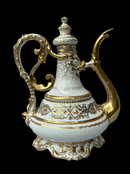 Antique 19th C. Paris Porcelain Coffee Pot | Hand-Painted & Gold Gilt