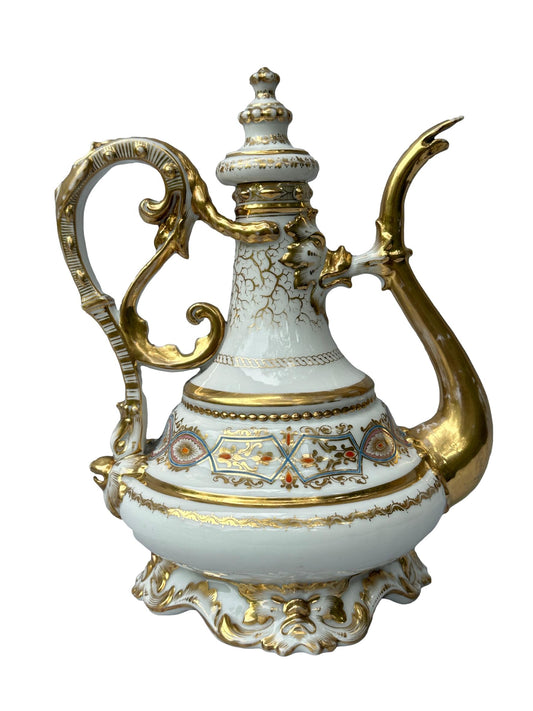 Antique 19th C. Paris Porcelain Coffee Pot | Hand-Painted & Gold Gilt