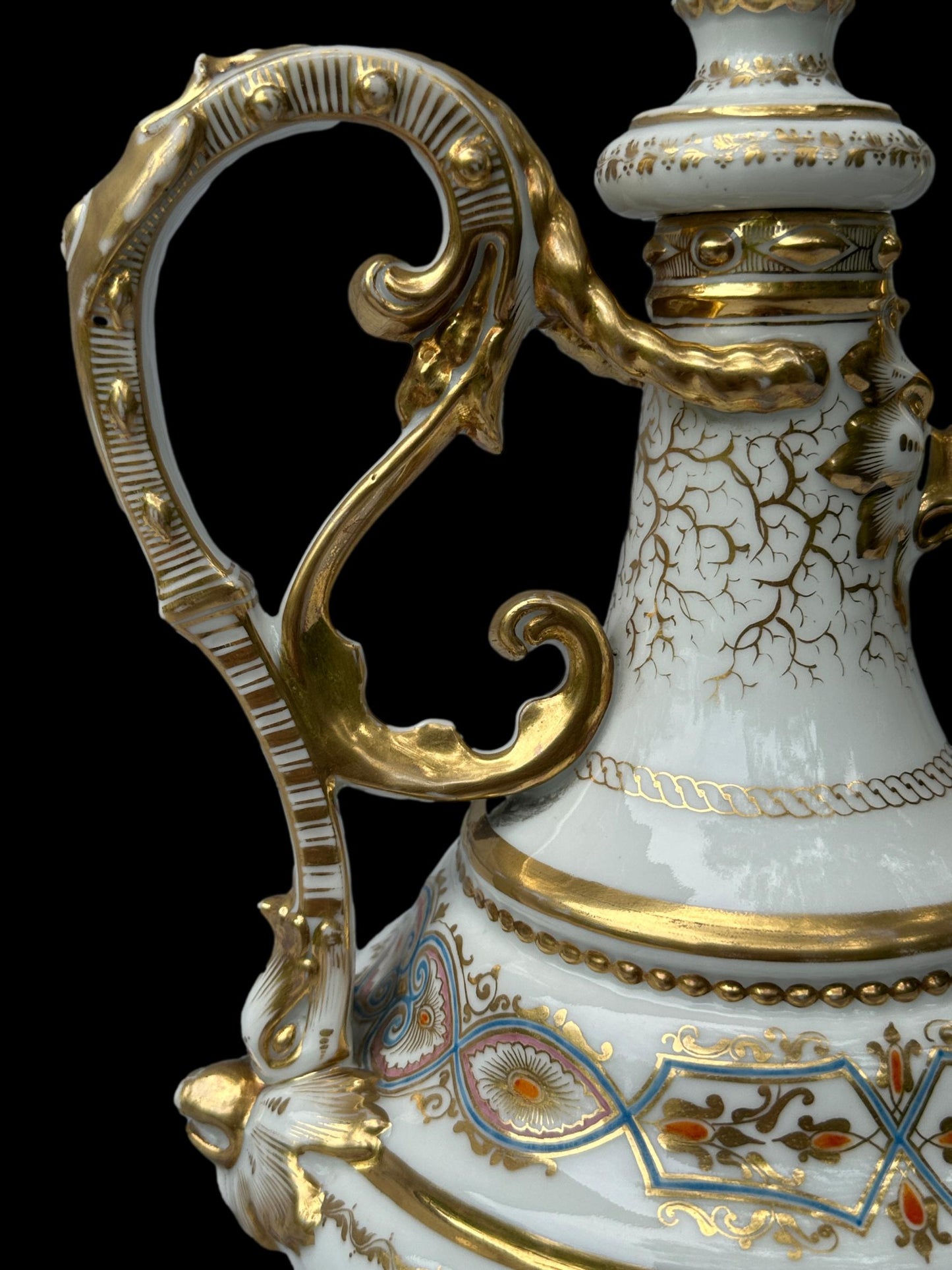 Antique 19th C. Paris Porcelain Coffee Pot | Hand-Painted & Gold Gilt